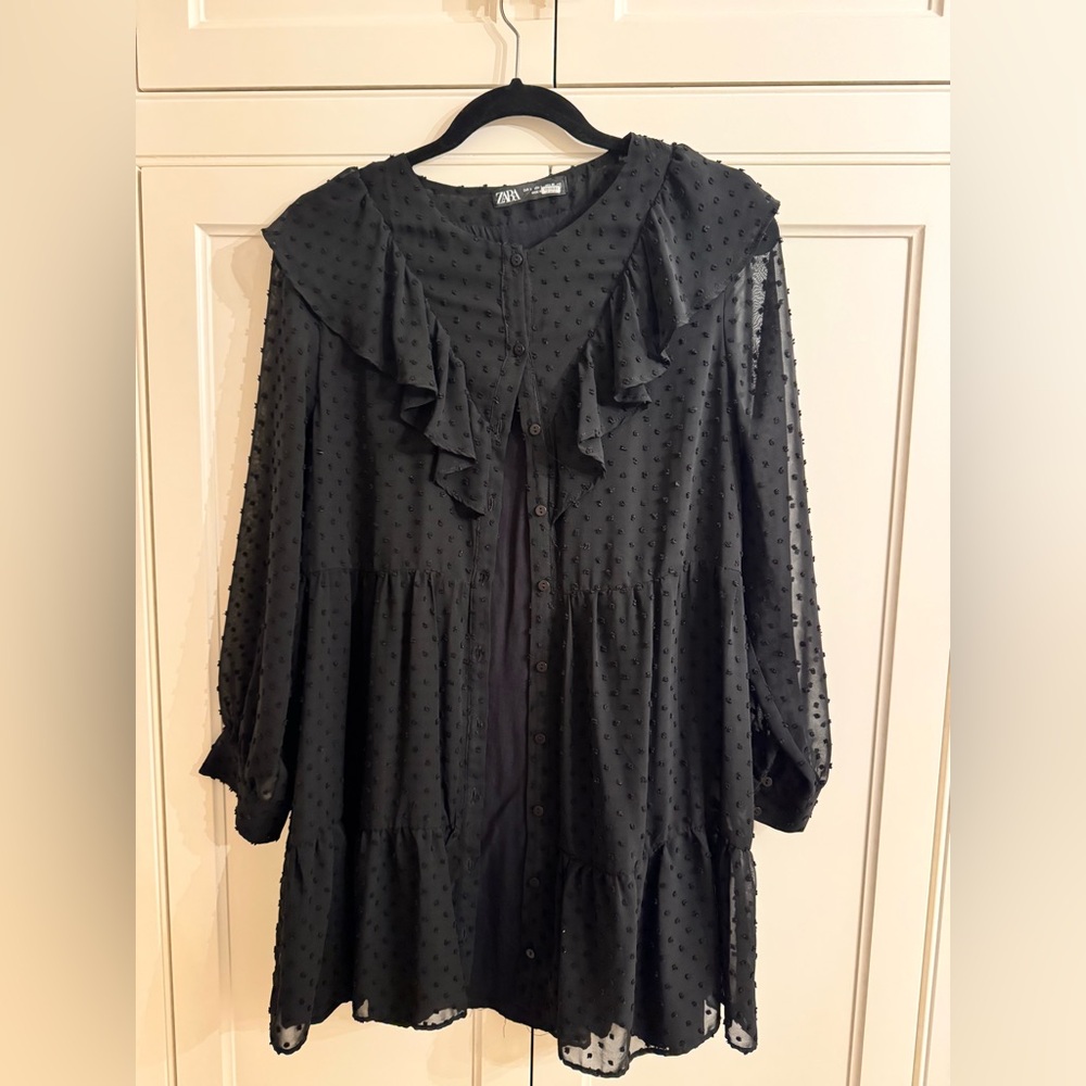 Zara Black Textured Button-Up Dress